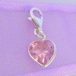 STERLING SILVER 8mm PINK CZ LOVE HEART CLIP ON CHARM FM-H20-6645FY