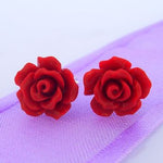 STERLING SILVER 12mm RED RESIN FLOWER STUD EARRINGS -ER_SS_925-60-781-1493RED