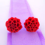 STERLING SILVER 13mm CHRYSANTHEMUM FLOWER STUD EARRINGS -ER_SS_925-60-781-1478RED