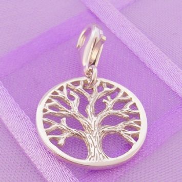 STERLING SILVER 14mm TREE OF LIFE CLIP ON CHARM PENDANT -925-54-706-10094