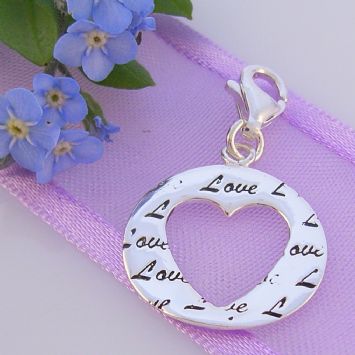 STERLING SILVER 16mm LOVE CIRCLE HEART CLIP ON CHARM 925-54-706-8768