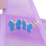 STERLING SILVER BLUE 8mm BUTTERFLY STUD EARRINGS