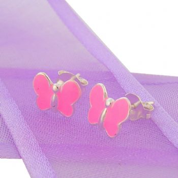 STERLING SILVER PINK 8mm BUTTERFLY STUD EARRINGS