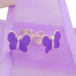 STERLING SILVER PURPLE 8mm BUTTERFLY STUD EARRINGS