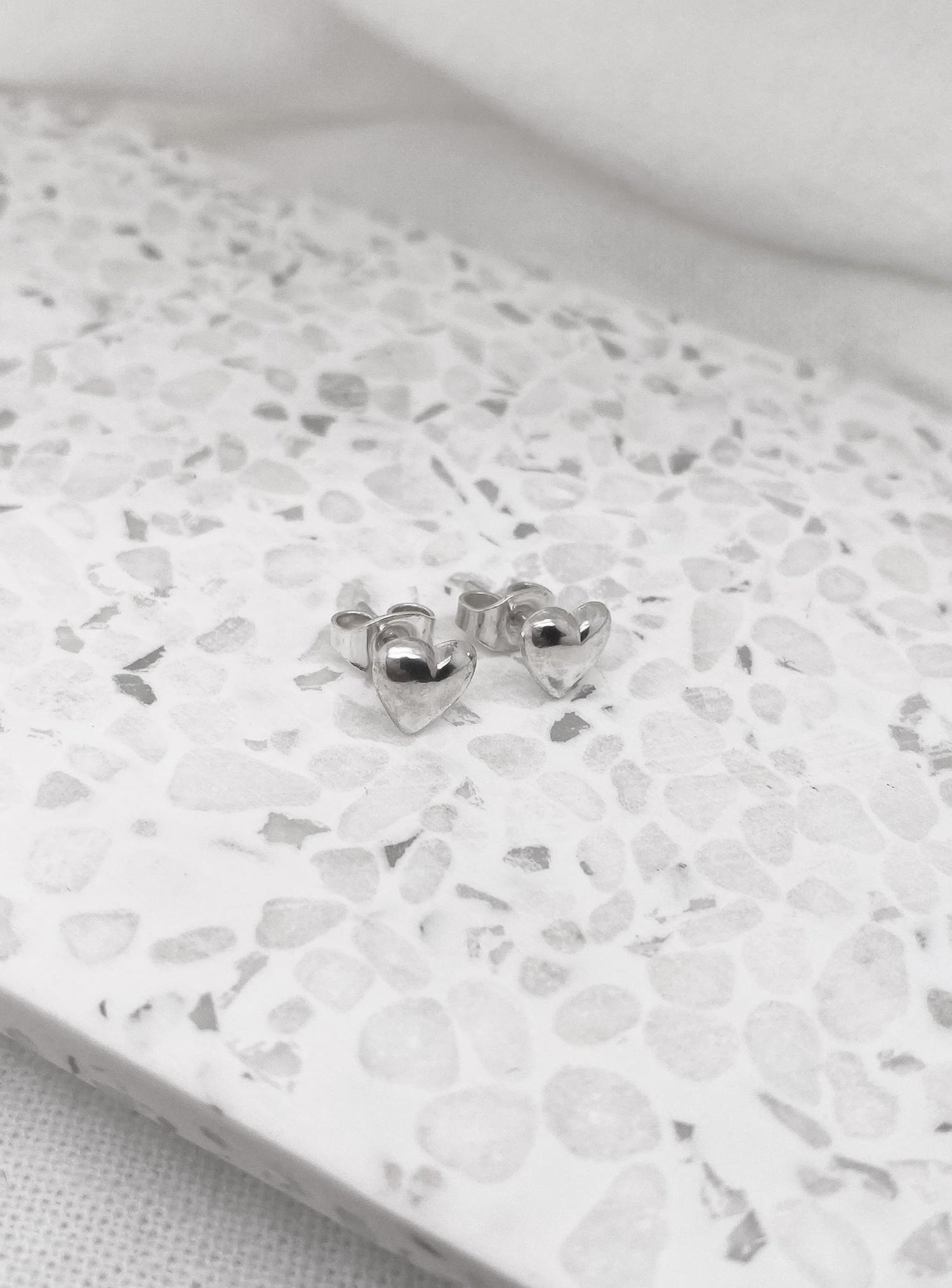Sterling Silver 7mm Love Heart Charm Stud Earrings