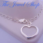 2.6g ADJUST SIZE STERLING SILVER 16mm OPEN SWING HEART CHARM BRACELET
