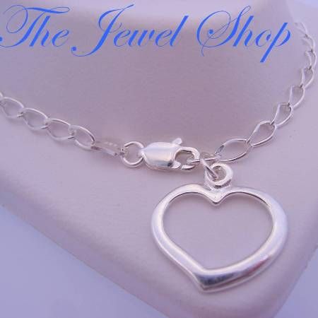 2.6g ADJUST SIZE STERLING SILVER 16mm OPEN SWING HEART CHARM BRACELET