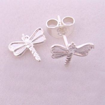 STERLING SILVER BABY 9mm DRAGONFLY CHARM STUD EARRINGS -ER_HR_ST60