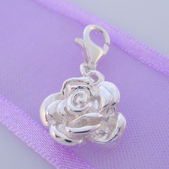 STERLING SILVER 12mm ROSE FLOWER CLIP ON CHARM - 925-54-706-5262