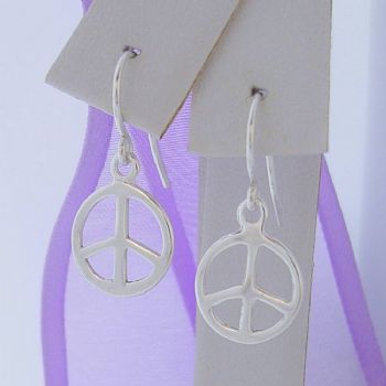 STERLING SILVER 10mm PEACE SIGN CHARM HOOK EARRINGS ER_FM_H20-5934JW