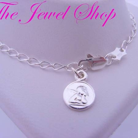 17cm ADJUST SIZE STERLING SILVER 7mm GUARDIAN ANGEL CHARM BRACELET