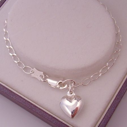 17cm ADJUSTABLE SIZE STERLING SILVER 8mm SWEET LOVE HEART CHARM CURB BRACELET