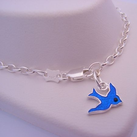 17cm ADJUSTABLE SIZE STERLING SILVER BLUEBIRD OF HAPPINESS CHARM BELCHER BRACELET