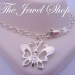 17cm ADJUSTABLE SIZE STERLING SILVER BUTTERFLY CHARM BELCHER BRACELET