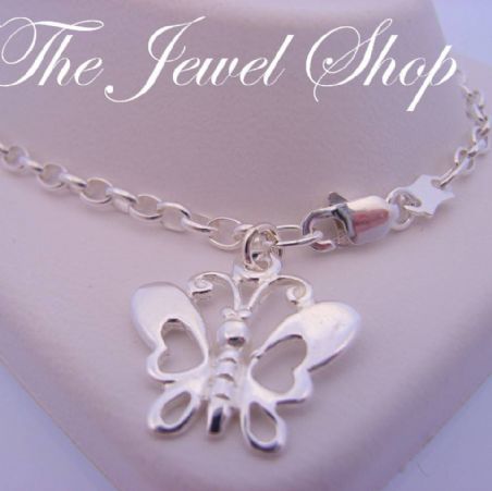 17cm ADJUSTABLE SIZE STERLING SILVER BUTTERFLY CHARM BELCHER BRACELET