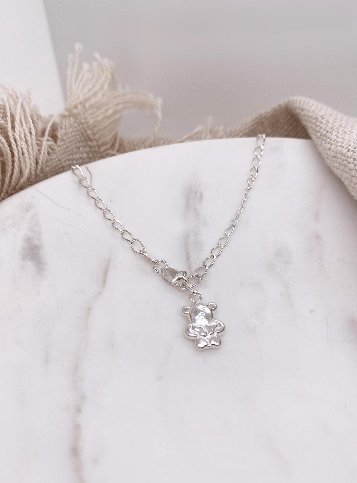 Teddy Bear Charm Curb Bracelet in Sterling Silver