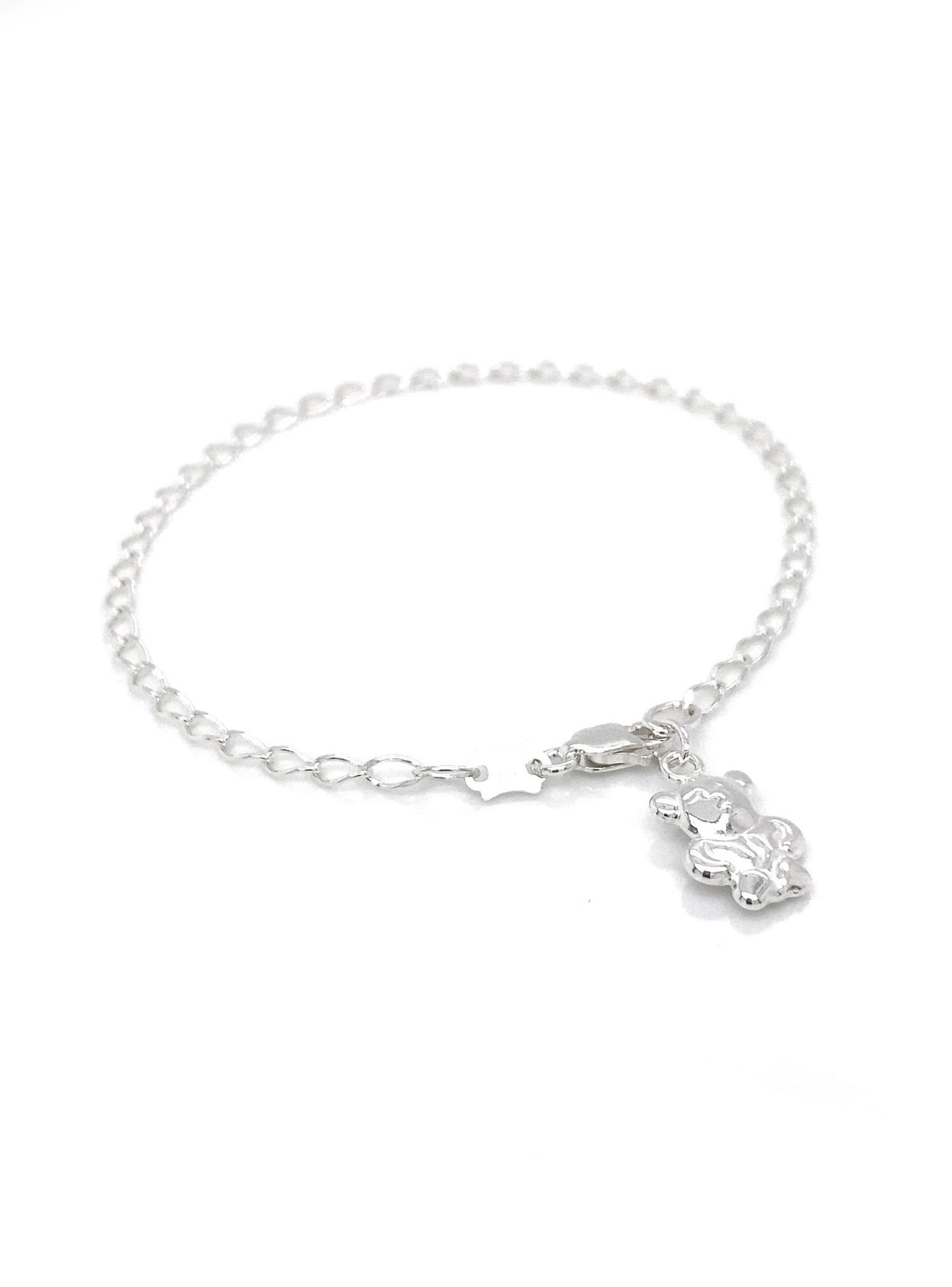 Teddy Bear Charm Curb Bracelet in Sterling Silver