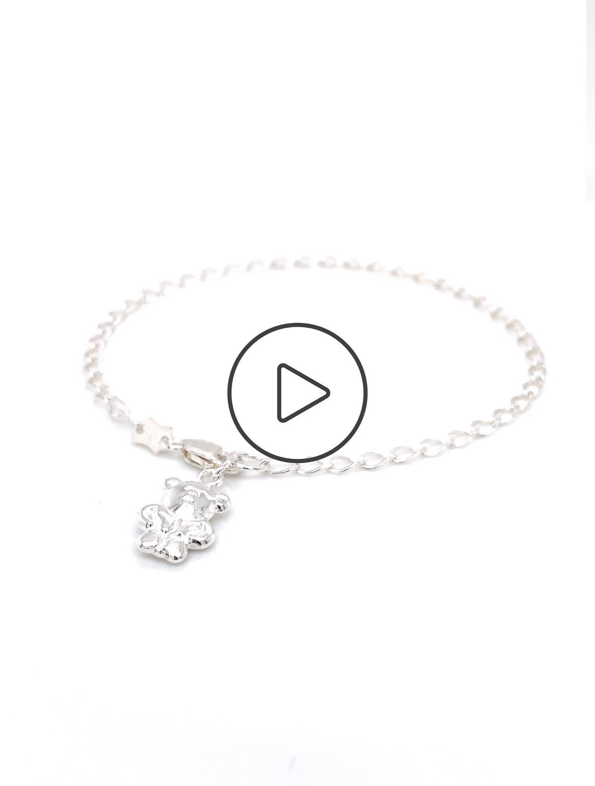 Teddy Bear Charm Curb Bracelet in Sterling Silver