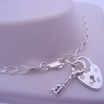 17cm STERLING SILVER PADLOCK KEY CHARM CURB BRACELET
