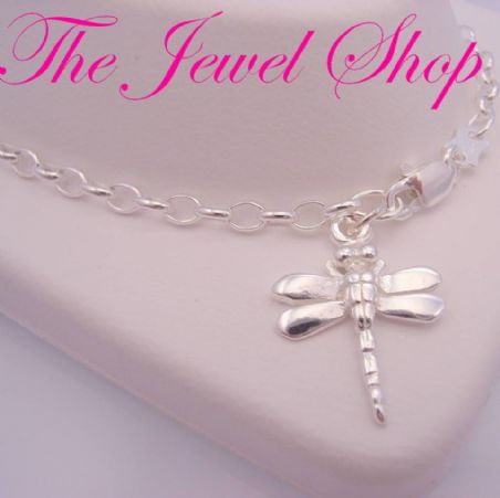 19cm ADJUSTABLE SIZE STERLING SILVER DRAGONFLY CHARM BELCHER BRACELET