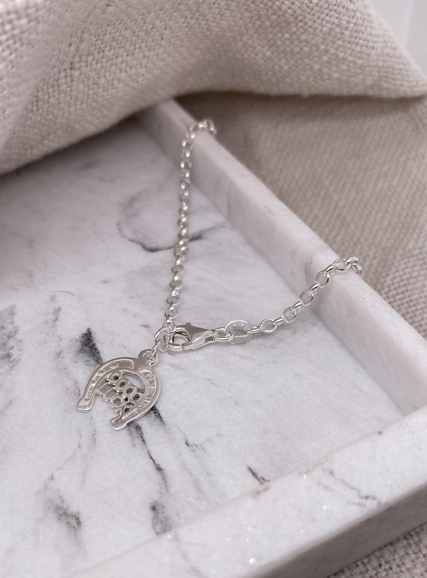 Good Luck Horseshoe Charm Bracelet in Sterling Silver
