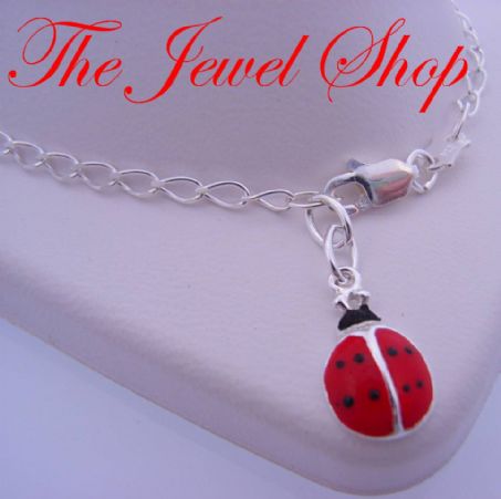 2g ADJUST SIZE STERLING SILVER 8.5mm LADYBUG CHARM CURB BRACELET 19cm
