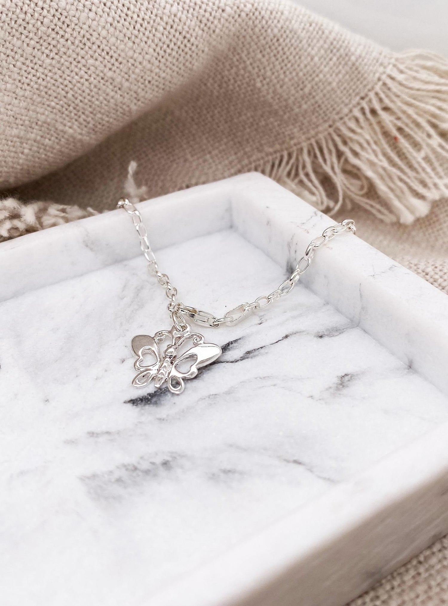 Butterfly Charm Belcher Bracelet in Sterling Silver
