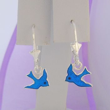 SAFETY HOOK EARRINGS STERLING SILVER BLUEBIRD CHARM -ER_CHARM_HOOK_SS_0002
