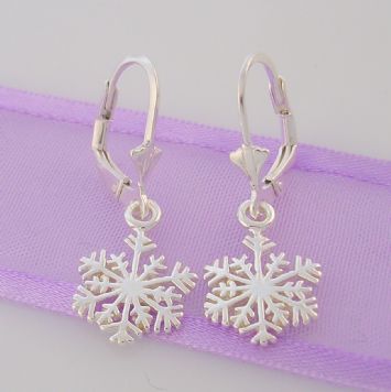 STERLING SILVER 10mm SNOWFLAKE SAFETY HOOK EARRINGS -ER_CHARM_HOOK_SS_HR 3427