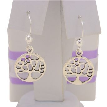 STERLING SILVER 12mm TREE OF LIFE BALL HOOK EARRINGS