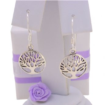 STERLING SILVER 12mm TREE OF LIFE HOOK EARRINGS