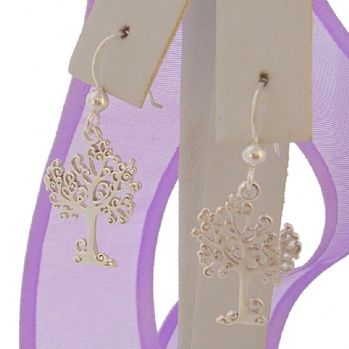 STERLING SILVER 14mm x 20mm TREE OF LIFE BALL HOOK EARRINGS -ER_CHARM_HOOK_SS_KB60