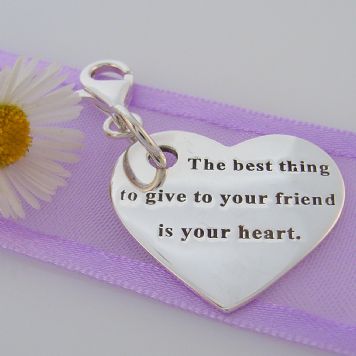 STERLING SILVER 23mm FRIEND HEART MESSAGE CLIP ON CHARM 925-54-706-9052