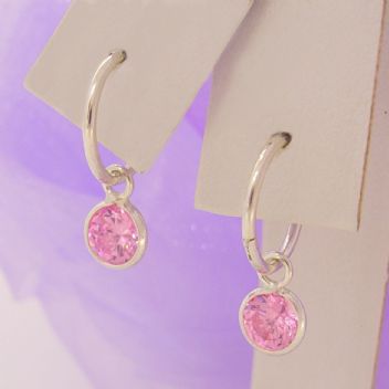 STERLING SILVER 5mm PINK CZ ROUND 8mm SLEEPER EARRINGS -E_SS-8mmSLP-5mmCZround-pink