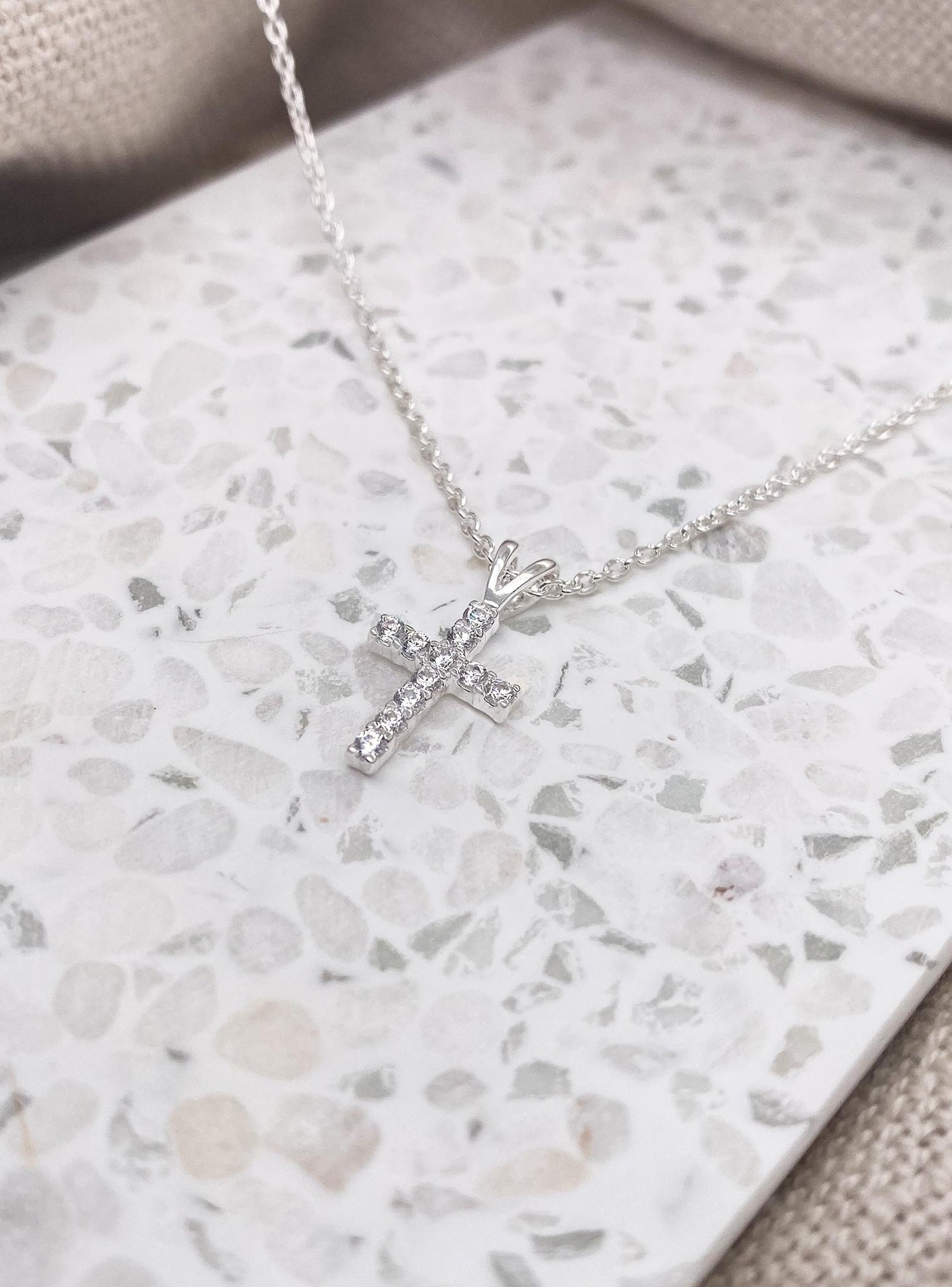 Sterling Silver Cz Set Cross Pendant Necklace
