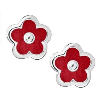 PASTICHE STERLING SILVER 5mm RED FLOWER STUD EARRINGS CE807RD