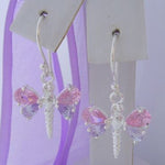 STERLING SILVER 16MM PINK CZ DRAGONFLY CHARM HOOK EARRINGS ER_CHARM_HOOK_SS_0017