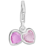 PASTICHE STERLING SILVER TWO CZ HEARTS PINK HOOKED ON CLIP CHARM QC048PK