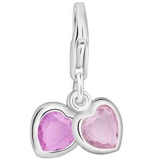PASTICHE STERLING SILVER TWO CZ HEARTS PINK HOOKED ON CLIP CHARM QC048PK