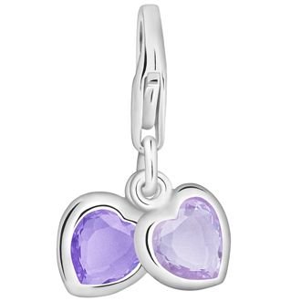 PASTICHE STERLING SILVER TWO CZ HEARTS PURPLE HOOKED ON CLIP CHARM QC048PU