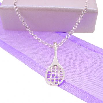 STERLING SILVER 7mm x 20mm TENNIS RACQUET CHARM NECKLACE