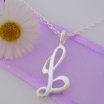 ALPHABET INITIAL CHARM STERLING SILVER 45CM NECKLACE LETTER L -NLET_SS_HR2992L