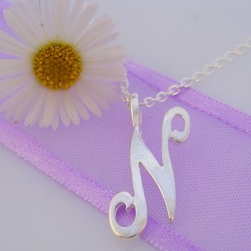 ALPHABET INITIAL CHARM STERLING SILVER 45CM NECKLACE LETTER N -NLET_SS_HR2992N