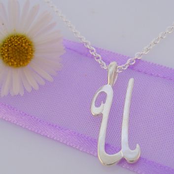 ALPHABET INITIAL CHARM STERLING SILVER 45CM NECKLACE LETTER U -NLET_SS_HR2992U