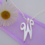 ALPHABET INITIAL CHARM STERLING SILVER 45CM NECKLACE LETTER W -NLET_SS_HR2992W