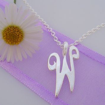 ALPHABET INITIAL CHARM STERLING SILVER 45CM NECKLACE LETTER W -NLET_SS_HR2992W