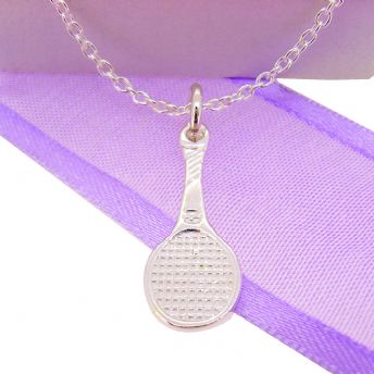 STERLING SILVER 8mm x 22mm TENNIS RACQUET CHARM NECKLACE