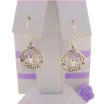 STERLING SILVER CELTIC TREE of LIFE CHARMED SLEEPER EARRINGS