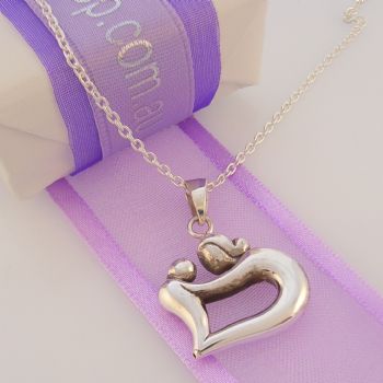 STERLING SILVER 19mm MOTHER BABY CHILD CHARM NECKLACE -NLET_SS_925-93-923-686