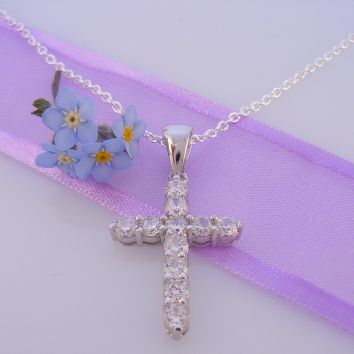 PASTICHE STERLING SILVER CZ 17mmx 25mm CROSS CHARM NECKLACE 45CM -P832CZ